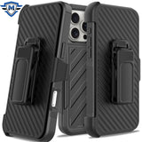 Metkase Noble Lined Shockproof Dual Layer Holster Hybrid Case For iPhone 16 Pro 6.3 Inch - Black/Black