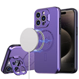 Premium Magnetic Ring Circle Camera Cap Kickstand Hybrid Uv Paint Matte Finish Case For iPhone 14 / iPhone 13 - Purple