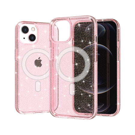 Premium Glitter Ultra [Magnetic Circle] Thick 3mm Transparent Hybrid Case For iPhone 15 - Pink