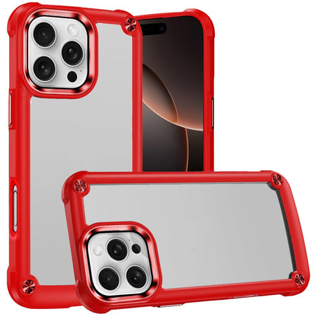 Premium Ultimate Casex Transparent Hybrid Case With Metal Buttons And Camera Edges For iPhone 16 Pro 6.3 Inch - Red