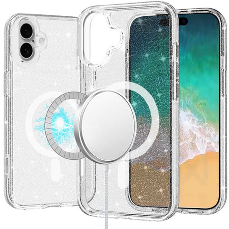 Metkase Glitter Ultra [Magnetic Circle] Thick 3mm Transparent Hybrid Case In Slide-Out Package For iPhone 16 Plus 6.7 Inch - Clear