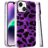 Premium Glitter Double Layer Design IMD TPU Case For iPhone 13/14 - Purple Leopard