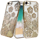 Premium Shimmer Glitter Floral Design Thick TPU Case Cover For iPhone 16E / SE4 - Gold