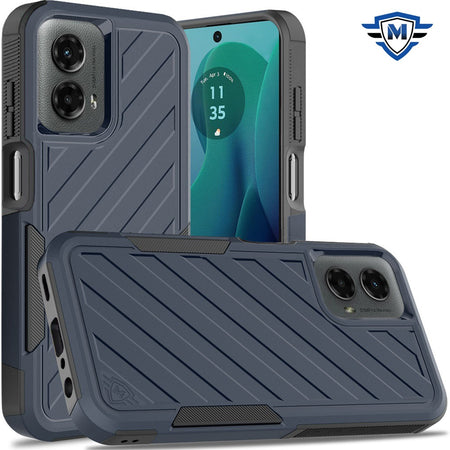 Metkase Noble Lined Shockproof Dual Layer Hybrid Case In Slide-Out Package For Motorola Moto G 5G 2024 - Blue/Black