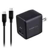 Powertech PD 20W Dual-Port USB-A & USB-C Wall Charger W/ 4' C-C Cable - Black