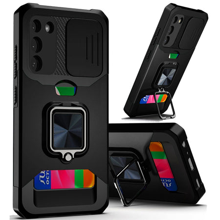 Premium Multi-Functional Card Magnetic Ring Stand Hybrid Camera Case Cover For Samsung S23 Fe 5G - Black