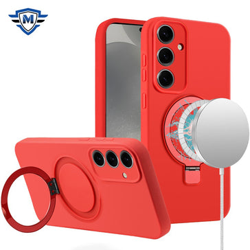 Metkase Premium Magnetic Circle Ring Stand Liquid Silicone Case In Slide-Out Package For Samsung Galaxy S24 Ultra - Red