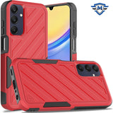 Metkase Noble Lined Shockproof Dual Layer Hybrid Case In Slide-Out Package For Samsung A15 5G - Red/Black