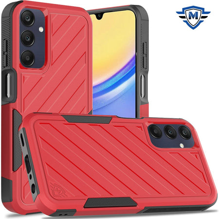 Metkase Noble Lined Shockproof Dual Layer Hybrid Case In Slide-Out Package For Samsung A15 5G - Red/Black