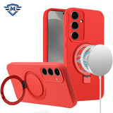 Metkase Premium Magnetic Circle Ring Stand Liquid Silicone Case In Slide-Out Package For Samsung Galaxy S24 Plus - Red