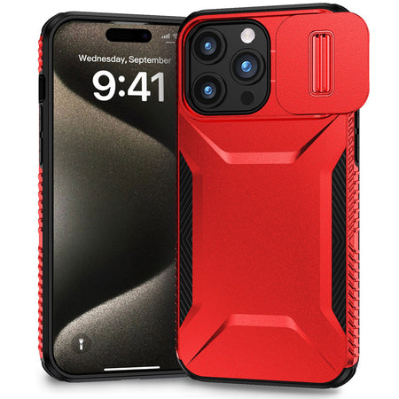 Premium Ultimate U Design Hybrid Case With Camera Window Covering For iPhone 16 6.1 Inch - Red