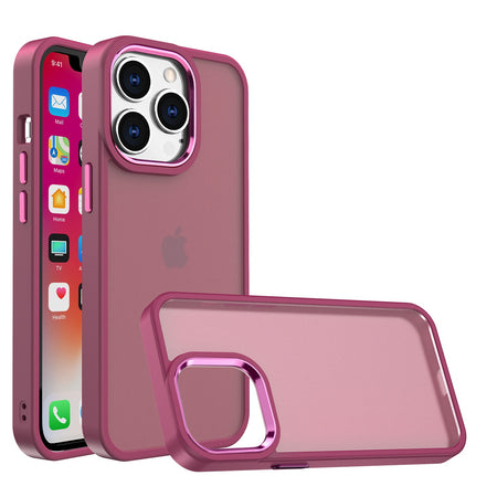 Premium Polished Oil Thick Acrylic Metal Button Hybrid Case For iPhone 13/14 - Burgundy