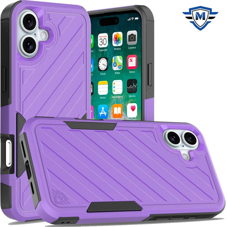 Metkase Noble Lined Shockproof Dual Layer Hybrid Case In Slide-Out Package For iPhone 16 Plus 6.7 Inch - Dark Purple/Black