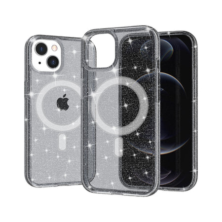 Premium Glitter Ultra [Magnetic Circle] Thick 3Mm Transparent Hybrid Case For iPhone 13/14 - Smoke