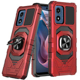 Premium Robotic Hybrid With Magnetic Ring Stand Case Cover For Motorola Moto G Play 2024 - Red