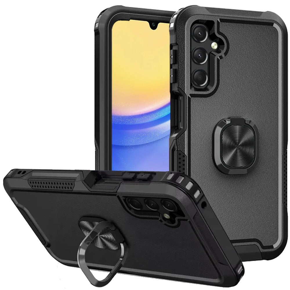 Premium Superior 3-In-1 Magnetic Ring Stand Case Cover For Samsung A15 5G - Black