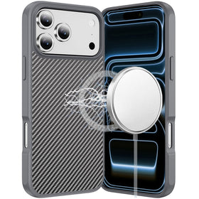 HR Premium Carbonfiber Design Magnetic Ring Hq Thick 2.0Mm Hybrid Case For Iphone 18 Pro Max - Grey