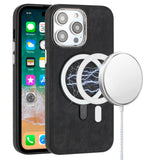 Premium Fashion Chrome Edged Camera [Magnetic Circle] Pu Leather Hybrid Case For iPhone 12 & iPhone 12 Pro - Black