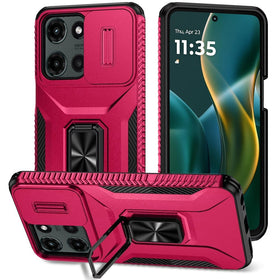 HR Premium Complete Magnetic Metal Ring Stand Camera Protection Hybrid Case For Moto G Stylus 5G 2025/2026 - Hot Pink