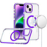 Premium Matching Color Frame Strong Magnetic Ring Circle Transparent HQ Thick Hybrid Case For iPhone 13 / 14 - Purple