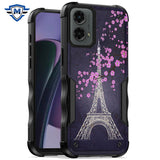 Metkase Premium Exquisite Design Hybrid Case In Slide-Out Package For Motorola Moto G Stylus 5G 2024 - Dark Grunge Eiffel Tower Paris Sakura Flowers