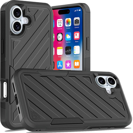 Premium Noble Lined Shockproof Dual Layer Hybrid Case For iPhone 16 6.1 Inch - Black/Black