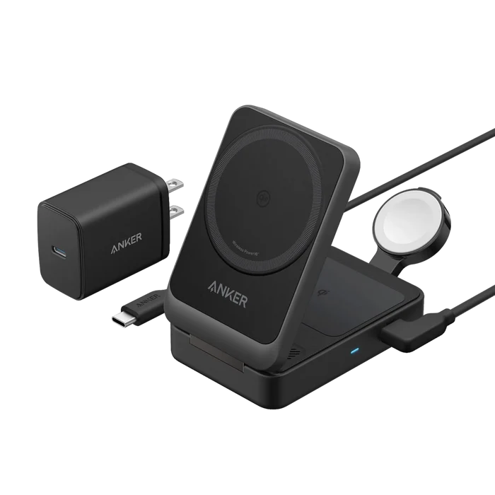 Anker Maggo Wireless Charging Station (15W, 3-In-1 Pad, Qi2) - Black