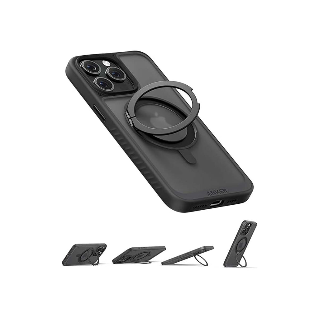 Anker Mag-Go Magnetic Case With Stand 360° Silicone Ring for iPhone 15 - Black