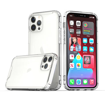 Premium Colored Shockproof Transparent Hard Pc Tpu Hybrid Case Cover For iPhone 12 & iPhone 12 Pro - Clear/Clear