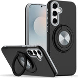 Premium Metal Cd Pattern Matte Finished Hybrid Case With Rotational Ring [Car Mount Friendly] For Samsung S25 FE - Black