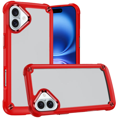 Premium Ultimate Casex Transparent Hybrid Case With Metal Buttons And Camera Edges For iPhone 16 Plus 6.7 Inch - Red