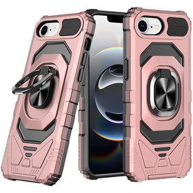 Premium Robotic Hybrid W/ Magnetic Ring Stand Case For iPhone 16e  / SE4 (2025)/ 17e - Rose Gold
