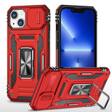 Premium Utter Tough Metal Ring Movable Camera Window Hybrid Case For iPhone 13 / 14 - Red