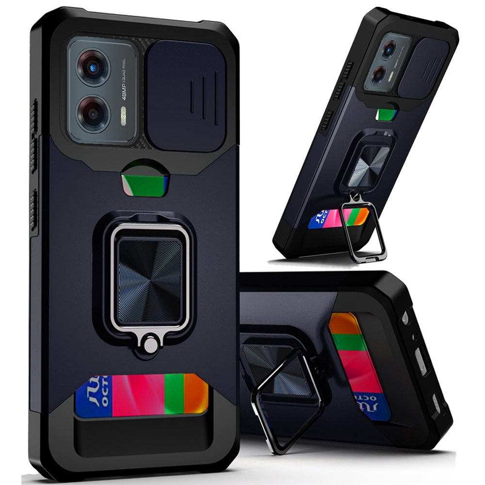 Premium Multi-Functional Card Magnetic Ring Stand Hybrid Camera Case Cover For Motorola Moto G Power 5G 2024 - Blue