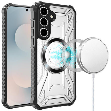 Premium [Magnetic Circle] Cd Pattern Transparent Rugged Hybrid Case For Samsung S25 FE - Black