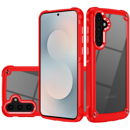 Premium Ultimate Casex Transparent Hybrid Case With Metal Buttons And Camera Edges For Samsung S25 - Red