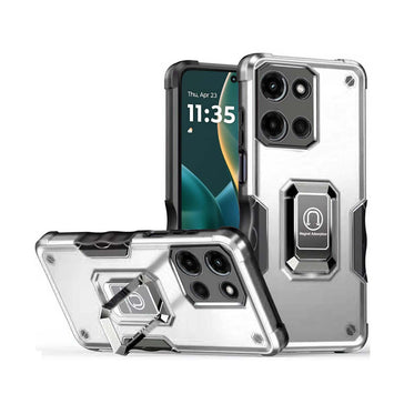 HR Premium Optimum Magnetic Ring Stand Hybrid Case Cover For Moto G Stylus 5G 2025/2026 - Silver