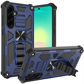 HR Premium Machine Design Hybrid Case With Kickstand For Samsung Galaxy A27 - Dark Blue