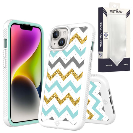 Metkase Premium Exotic Design Hybrid Case In Slide-Out Package For iPhone 13 / iPhone 14 6.1" - Zigzag