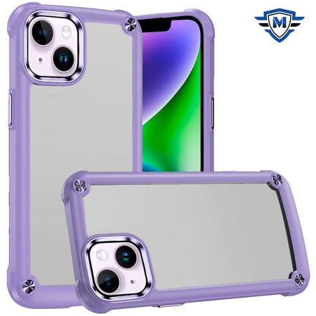 Metkase Ultimate Casex Transparent Hybrid Case With Metal Buttons And Camera Edges In Slide-Out Package For iPhone 13/14 - Light Purple