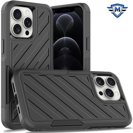Metkase Noble Lined Shockproof Dual Layer Hybrid Case In Slide-Out Package For Iphone 11 (Xi6.1) - Black/Black