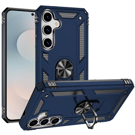 Premium Ring Magnetic Kickstand Hybrid Case For Samsung S25 FE - Dark Blue