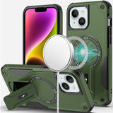 Premium Sturdy Bracket Kickstand Magnetic Hybrid Case For iPhone 13/14 - Midnight Green