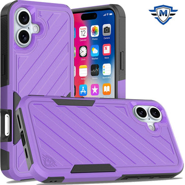 Metkase Noble Lined Shockproof Dual Layer Hybrid Case In Slide-Out Package For iPhone 16 6.1 Inch - Dark Purple/Black