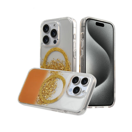 Metkase Glitter Transparent [Magnetic Circle] Shockproof Hybrid Case For Iphone 12 & Iphone 12 Pro - Orange