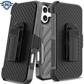 Metkase Noble Lined Shockproof Dual Layer Holster Hybrid Case In Slide-Out Package For iPhone 16 6.1 Inch - Black/Grey