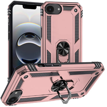 Premium Ring Magnetic Kickstand Hybrid Case For iPhone 16e / SE4 - Rose Gold