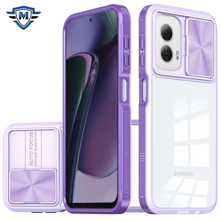 Metkase Fusion Transparent Clear Hybrid Case Cover In Premium Slide-Out Package For Motorola Moto G Stylus 5G 2024 - Purple