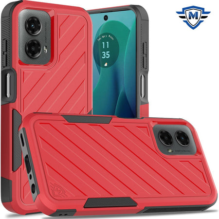 Metkase Noble Lined Shockproof Dual Layer Hybrid Case In Slide-Out Package For Motorola Moto G 5G 2024 - Red/Black