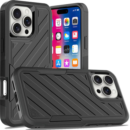 Premium Noble Lined Shockproof Dual Layer Hybrid Case For iPhone 16 Pro 6.3 Inch - Black/Black